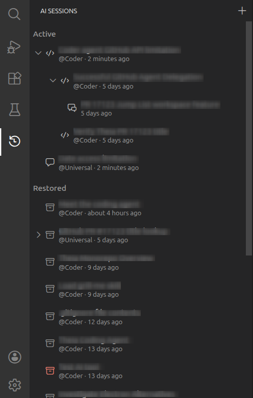 AI Sessions View in a Theia application