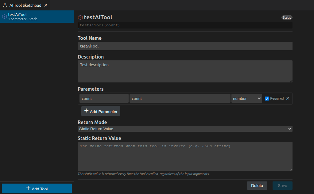 A screenshot of the AI Tool Sketchpad in the Theia example application