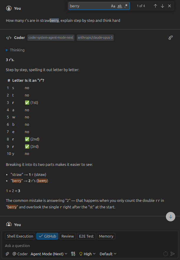 Find bar over the AI chat responses in the Theia IDE