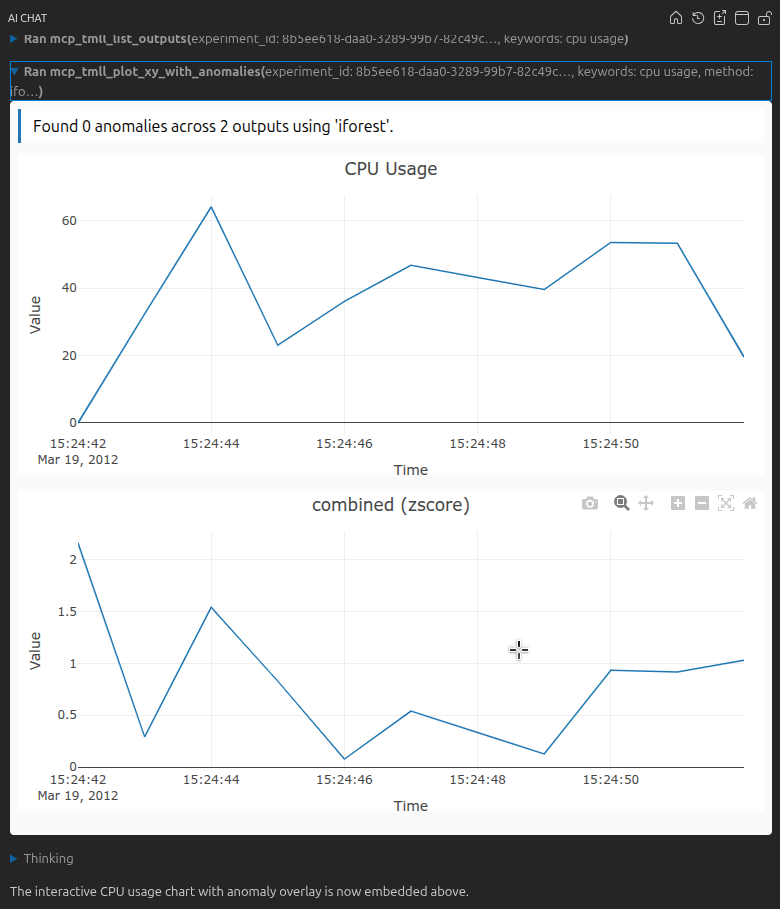 An MCP app rendered inline in an AI chat response in the Theia IDE