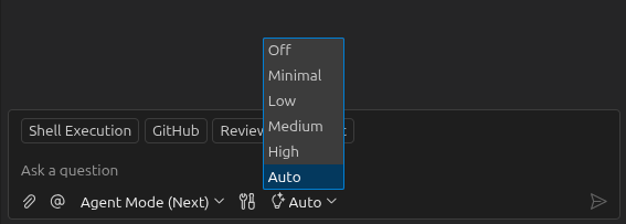 Reasoning selector in the AI Chat input in the Theia IDE