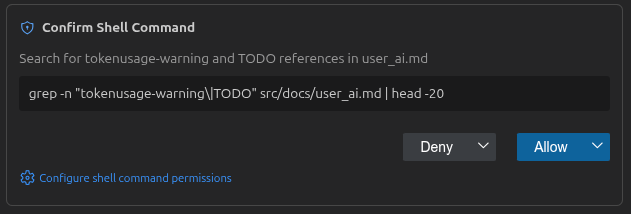 Shell execution confirmation dialog in the AI Chat in the Theia IDE