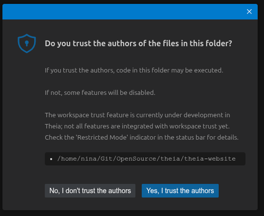 Workspace Trust Warning in the Theia IDE